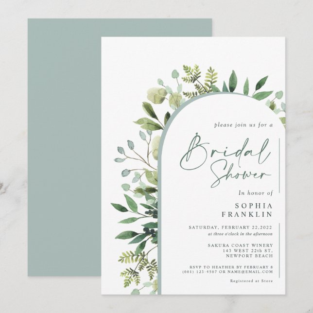 Invitación Elegante Vegetación Acuarela Floral Bridal Ducha (Anverso / Reverso)