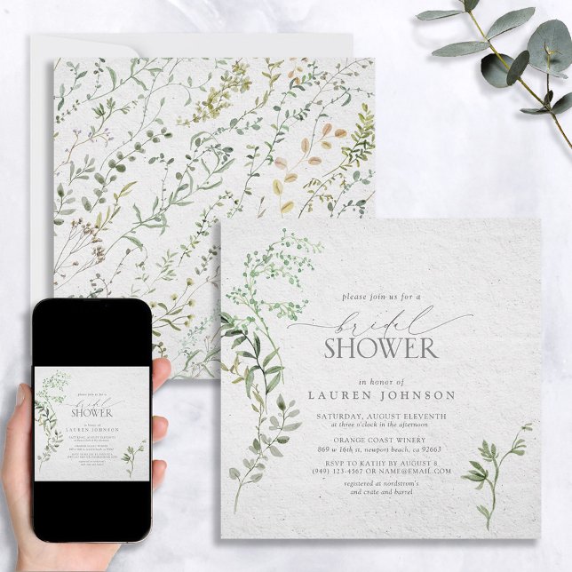 Invitación Elegante Vegetación Acuarela Floral Bridal Ducha (Subido por el creador)