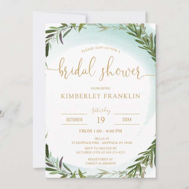 Invitación Elegante vegetación acuática y ducha de novias de  (Anverso)