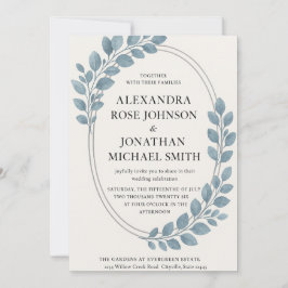 Invitación Elegante vegetación azul y ovalado plateado modern