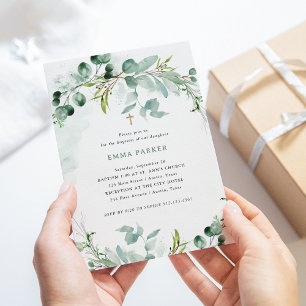 Invitación Elegante vegetación   Bautismo