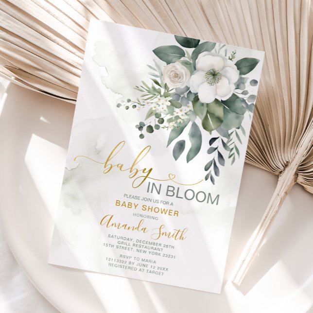 Invitación Elegante vegetación blanca flor bebé en flor (Subido por el creador)