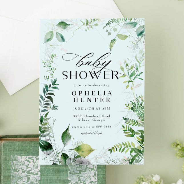 Invitación Elegante vegetación Blue Sky Leafy Baby Shower (Subido por el creador)