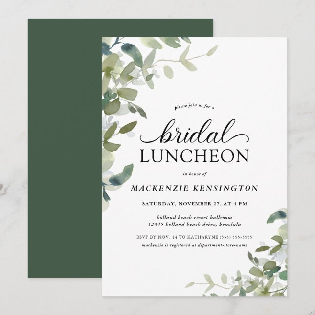 Invitación Elegante vegetación Botánica Bridal Luncheon (Anverso / Reverso)