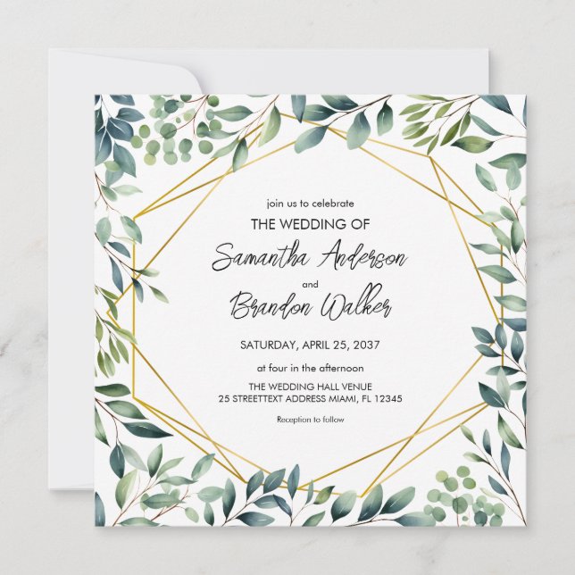 Invitación Elegante vegetación botánica deja Boda (Anverso)