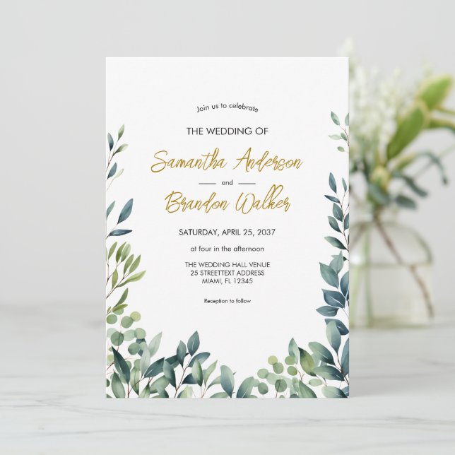 Invitación Elegante vegetación botánica deja Boda (Anverso de pie)