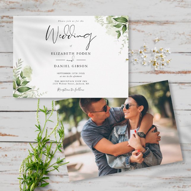 Invitación Elegante vegetación botánica deja Boda fotográfico (Subido por el creador)