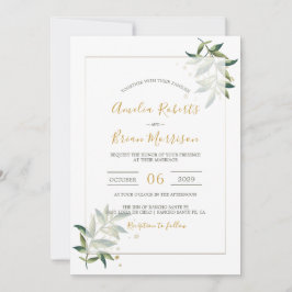 Invitación Elegante vegetación botánica en Boda dorado 2