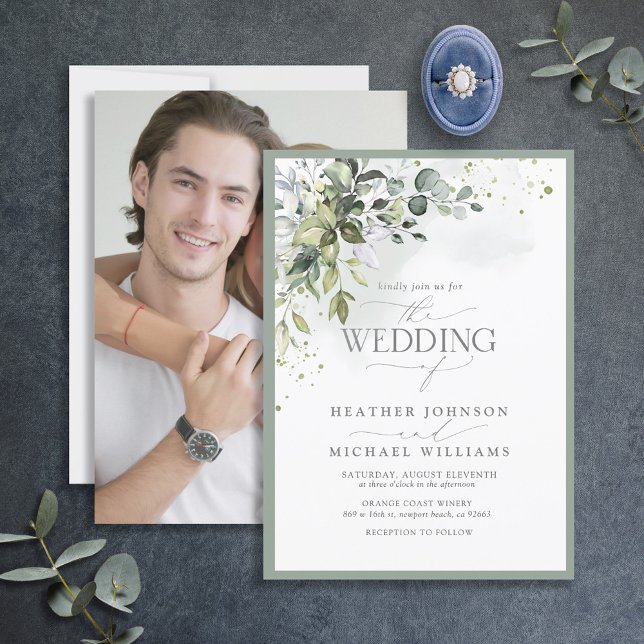 Invitación Elegante vegetación botánica Floral acuarela Foto (Subido por el creador)