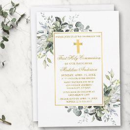 Invitación Elegante vegetación botánica Oro de la Santa Comun