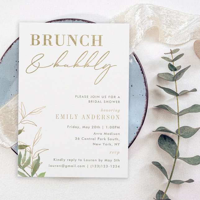 Invitación Elegante vegetación Bridal Ducha Brunch y Bubbly (Subido por el creador)