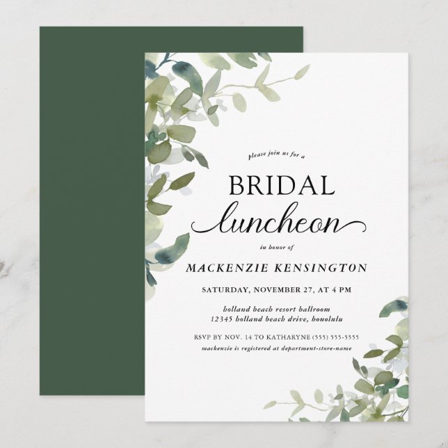 Invitación Elegante vegetación Bridal Shower Luncheon (Anverso / Reverso)