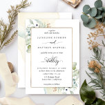 Invitación Elegante vegetación con color de agua Fuente Boda<br><div class="desc">Elegante invitación a la boda con exquisitos detalles de color agua verde y delicadas manchas de acuarela en una suave mezcla de tonos verdes, azules, crema, amarillos y terracota. Detalles modernos de caligrafía escrita a mano. Una espalda única con manchas de agua delicadas que caen en cascada. Parte de nuestra...</div>