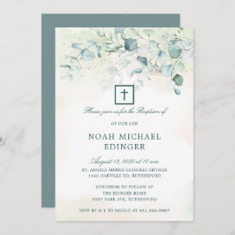 Invitación Elegante vegetación cruzada Eucalyptus Bautismo