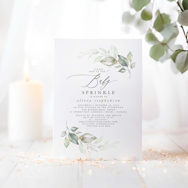 Invitación Elegante vegetación Cute Baby Sprinkle Baby Shower (Greenery Baby Shower Invitations - Baby Sprinkle)