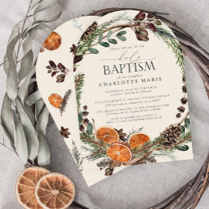 Invitación Elegante vegetación de acuarela rústica bautismo s