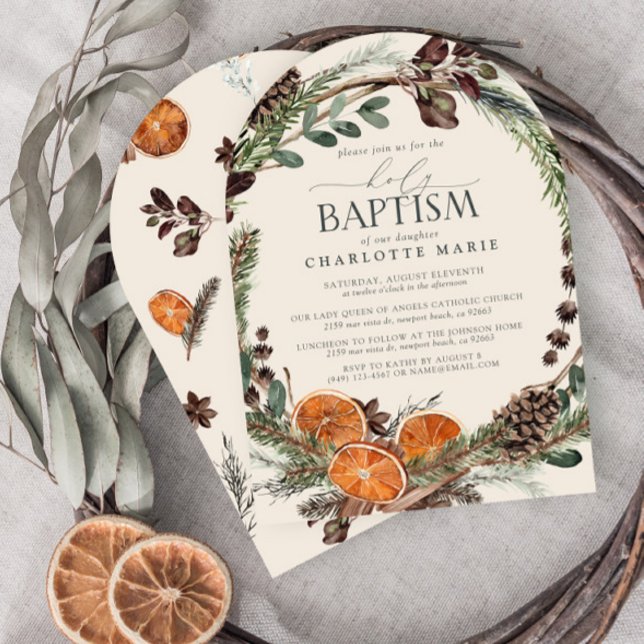 Invitación Elegante vegetación de acuarela rústica bautismo s (Subido por el creador)
