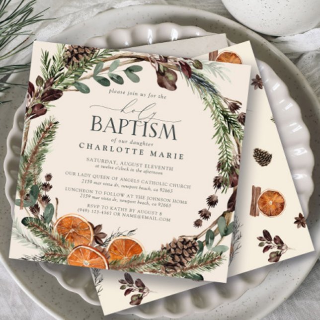 Invitación Elegante vegetación de acuarela rústica bautismo s (Baptism Invitation!)