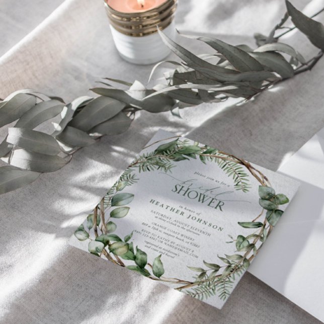 Invitación Elegante vegetación de color de agua de eucalipto  (Join us in a wonderland of botanical bliss to shower the bride-to-be.)