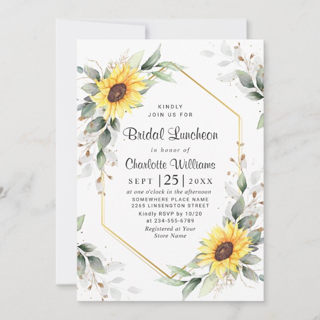 Invitación Elegante vegetación de girasol Floral Bridal Lunch (Anverso)