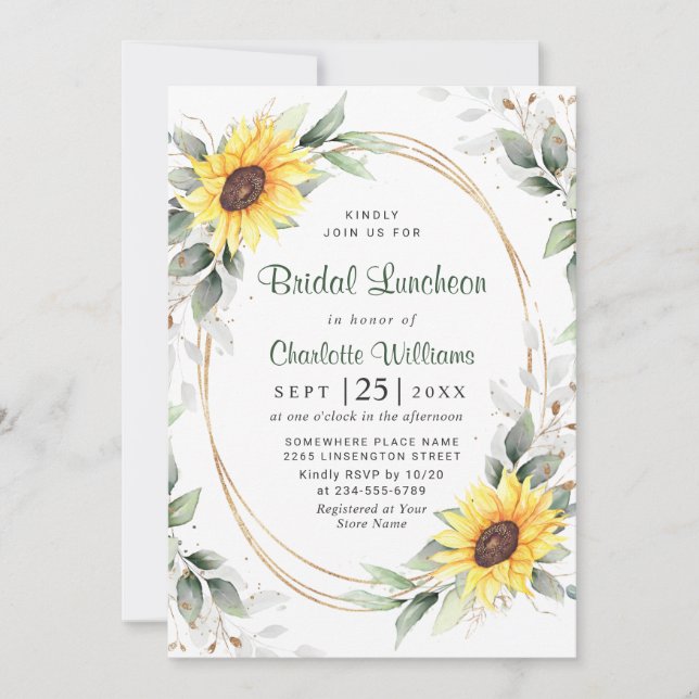 Invitación Elegante vegetación de girasol Floral Bridal Lunch (Anverso)