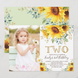 Invitación Elegante vegetación de girasol Foto de cumpleaños 