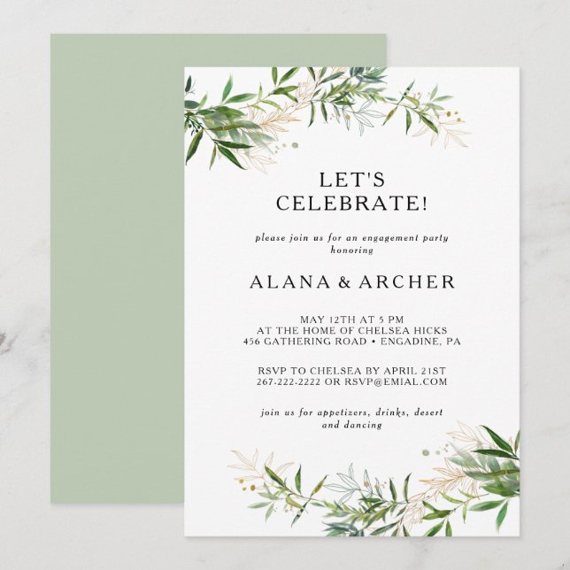 Invitación Elegante vegetación de oliva celebremos la invitac (Anverso / Reverso)