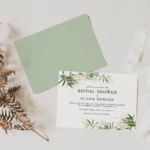Invitación Elegante vegetación de oliva, ducha de novia horiz