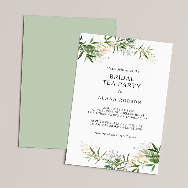 Invitación Elegante vegetación de oliva novia Tea Party Invit (Subido por el creador)