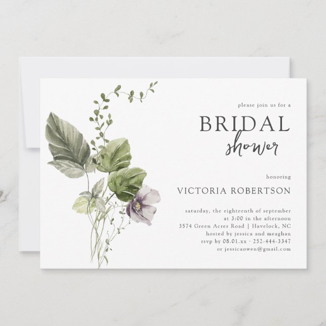 Invitación Elegante vegetación de primavera | Ducha nupcial b (Anverso)