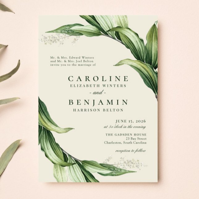 Invitación Elegante vegetación deja Boda tropical de jardín (Subido por el creador)
