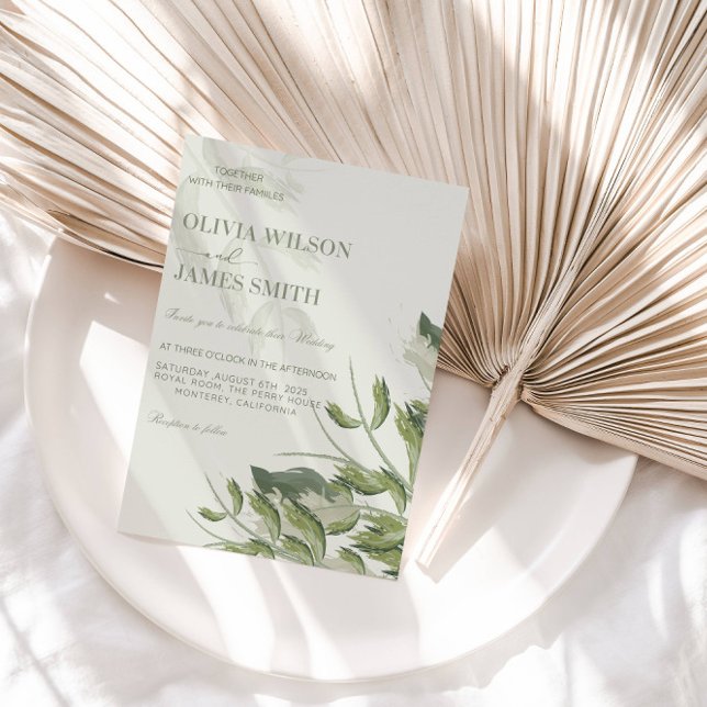 Invitación Elegante vegetación deja fiesta de boda (Subido por el creador)