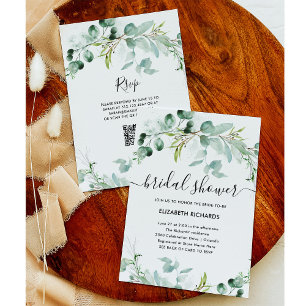 Invitación Elegante vegetación   Ducha de novias con código Q