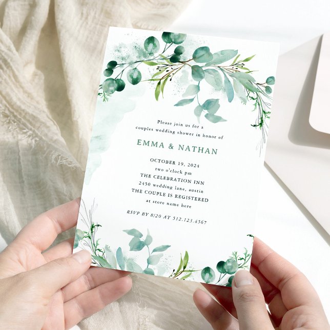Invitación Elegante vegetación | Ducha de pareja (An elegant couples wedding shower invitation with greenery)