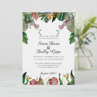Invitación Elegante vegetación eucalipto, floral tropical