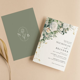 Invitación Elegante vegetación Eucalyptus Boda Rosa Blanca