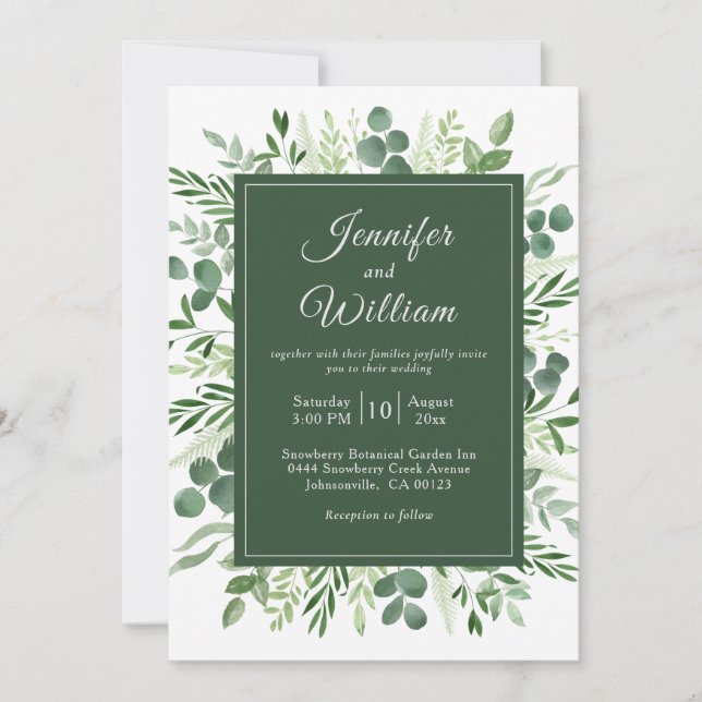 Invitación Elegante vegetación Eucalyptus Boda Rústico (Anverso)