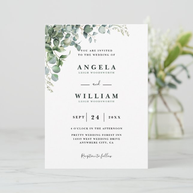 Invitación Elegante vegetación Eucalyptus deja Boda (Anverso de pie)