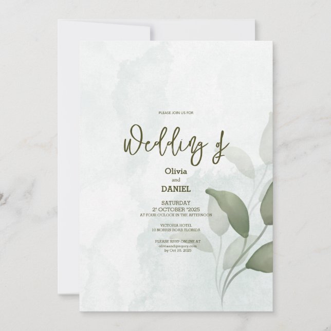Invitación Elegante vegetación Eucalyptus deja un Boda rústic (Anverso)