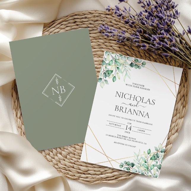 Invitación Elegante vegetación Eucalyptus deja un Boda rústic (Subido por el creador)