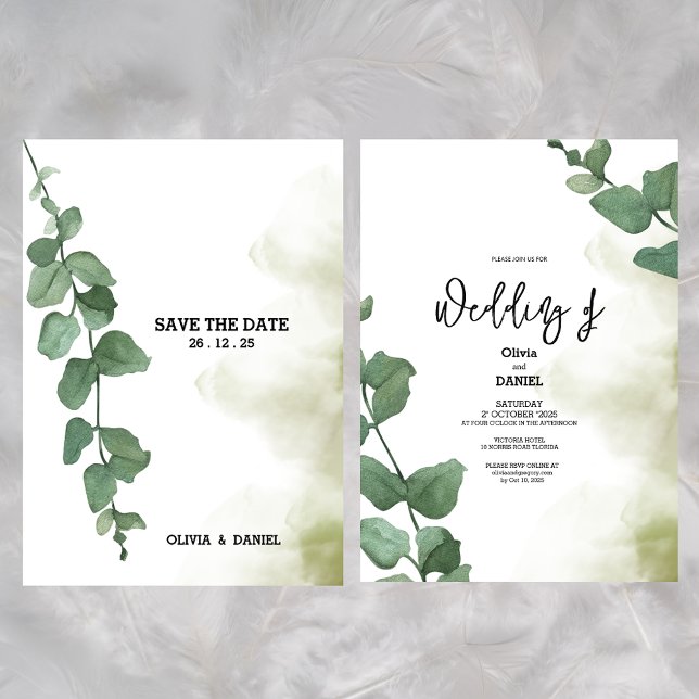 Invitación Elegante vegetación Eucalyptus deja un Boda rústic (Subido por el creador)