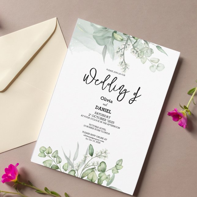 Invitación Elegante vegetación Eucalyptus deja un Boda rústic (Subido por el creador)