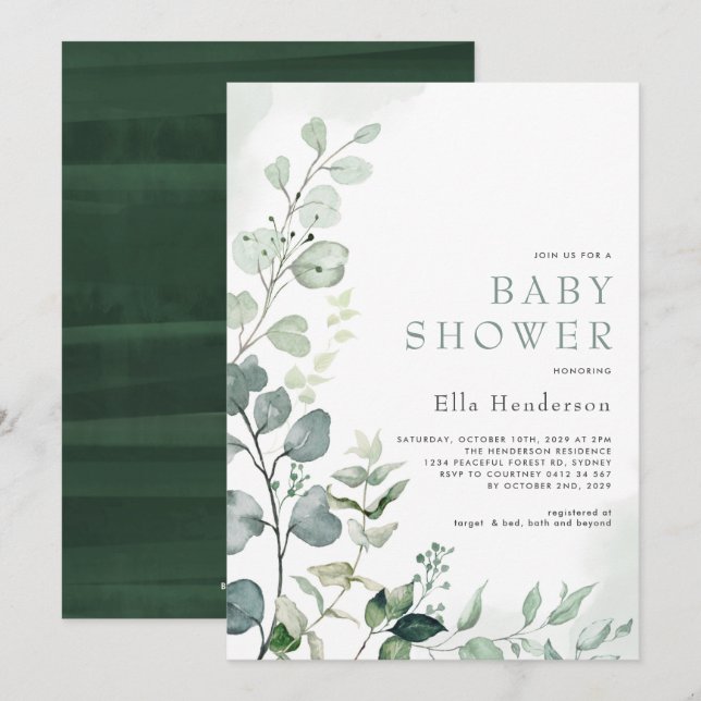 Invitación Elegante vegetación Eucalyptus Garden Baby Shower (Anverso / Reverso)