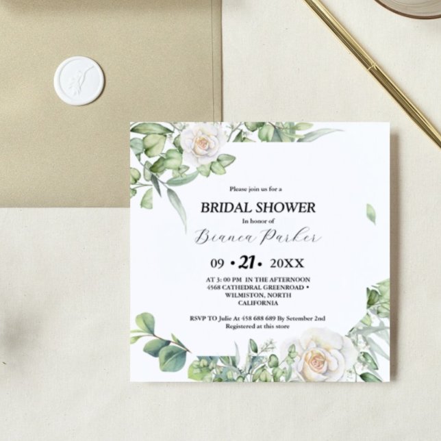 Invitación Elegante vegetación Eucalyptus Square Bridal Showe (Subido por el creador)