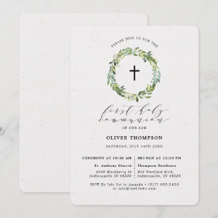 Invitación Elegante vegetación Eucalyptus Wreath Primera Comu