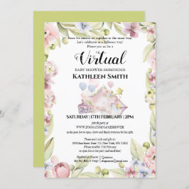 Invitación Elegante Vegetación Floral Acuarela Ducha Virtual