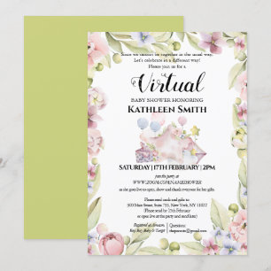 Invitación Elegante Vegetación Floral Acuarela Ducha Virtual