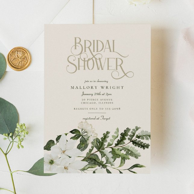 Invitación Elegante Vegetación Floral Blanca Ducha Bridal (Subido por el creador)