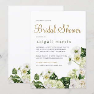 Invitación Elegante Vegetación Floral Blanca Ducha Bridal