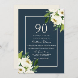 Invitación Elegante vegetación floral blanca moderna 90 cumpl